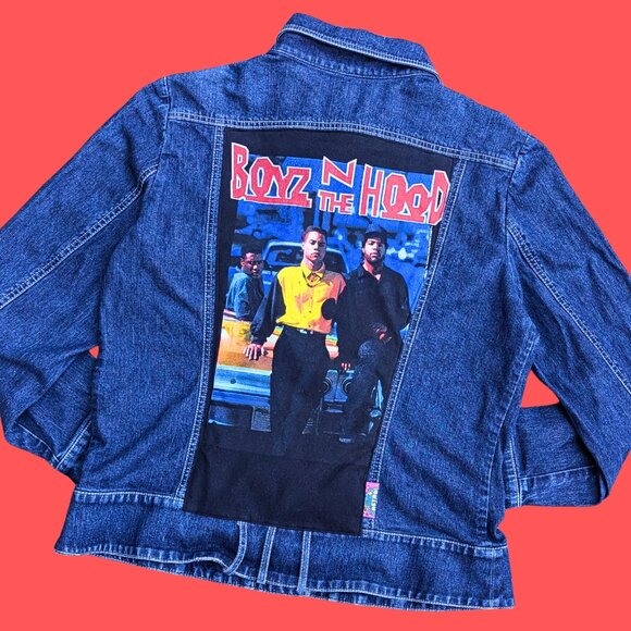 Handmade, Upcycled Boyz N The Hood Denim Jacket Size L-XL - Picture 1 of 3